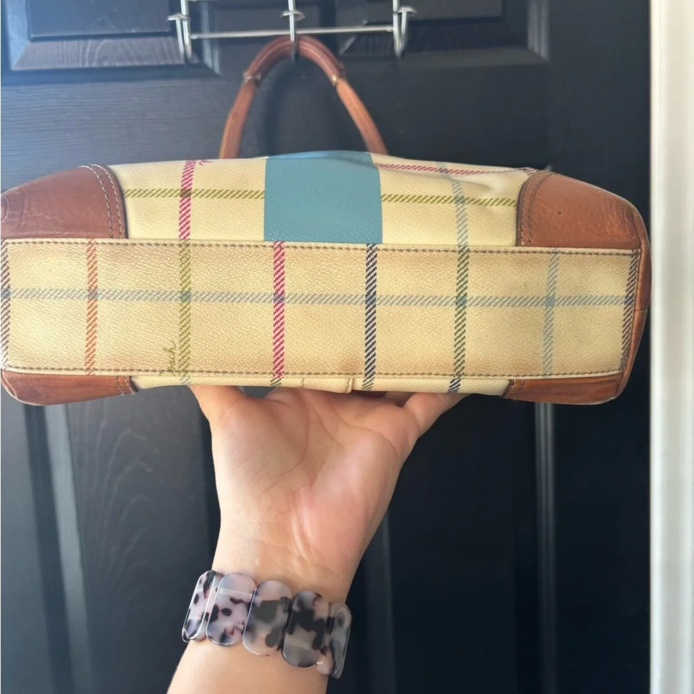 Coach Multicolor Plaid Tote with Blue Stripe - Picture 3 of 14